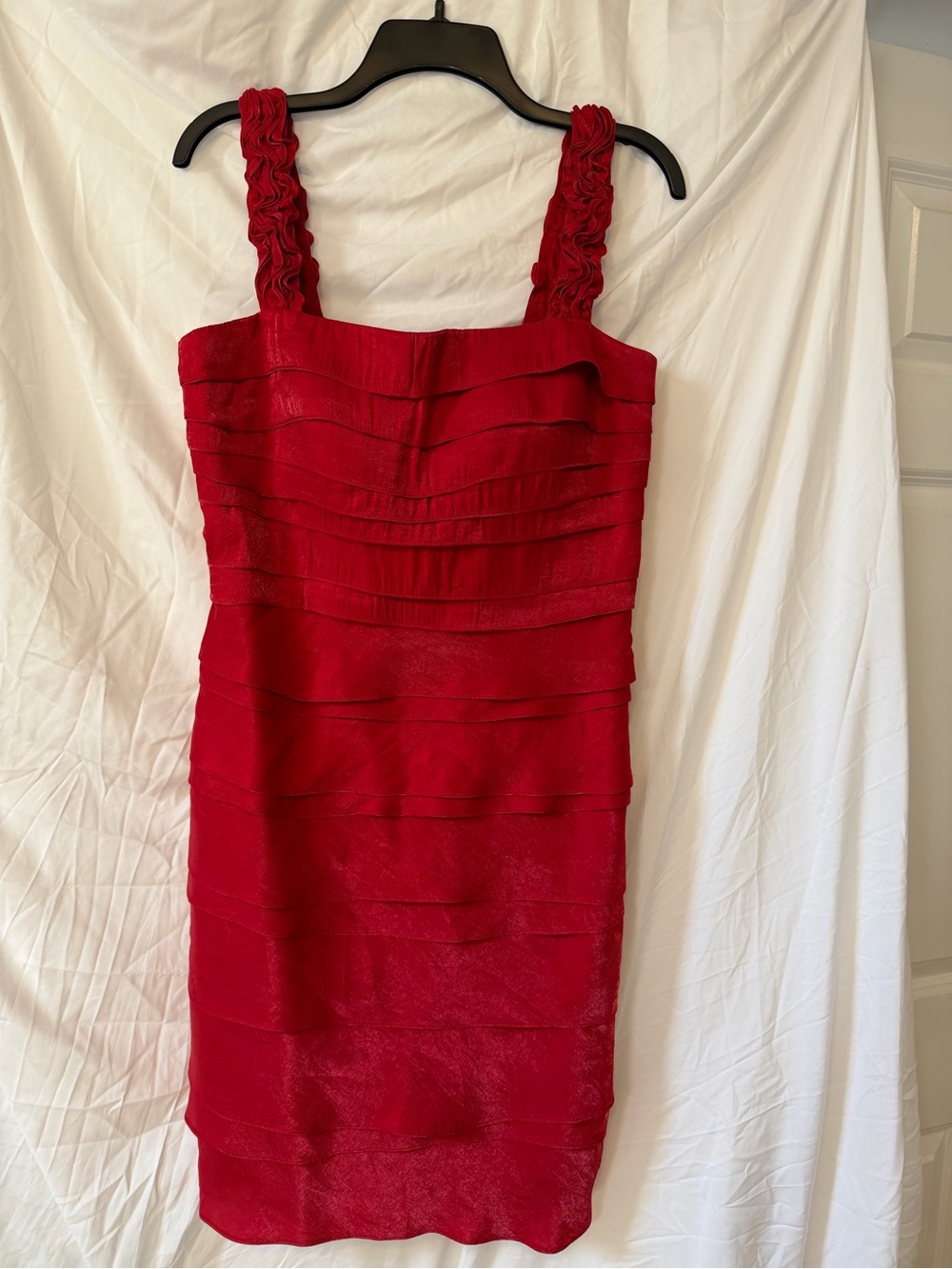 dressbarn Red Ruched Strap Mini Dress